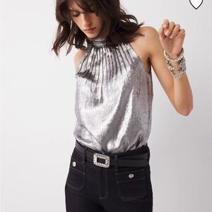 WHBM Halter Pleated Shell Top